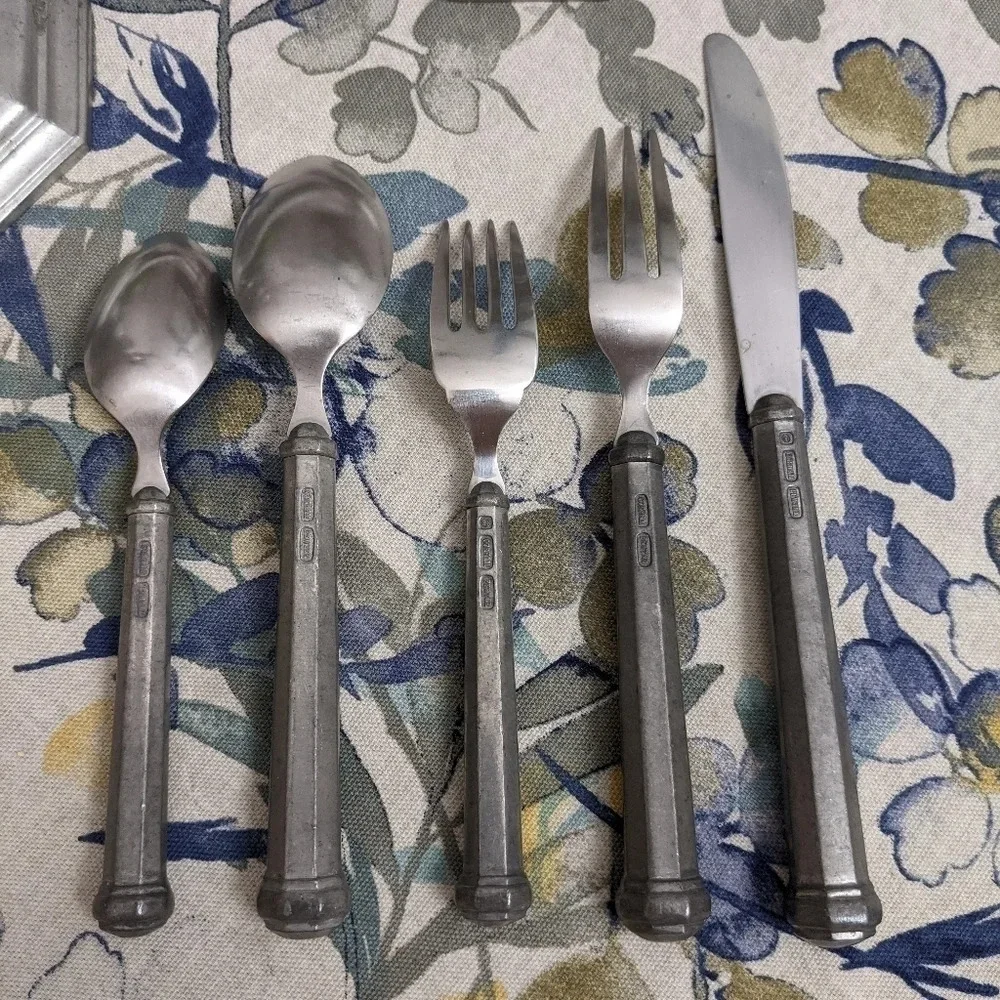 Vintage Gorham Octette Pewter 5 pc place flatware setting 70s 80s